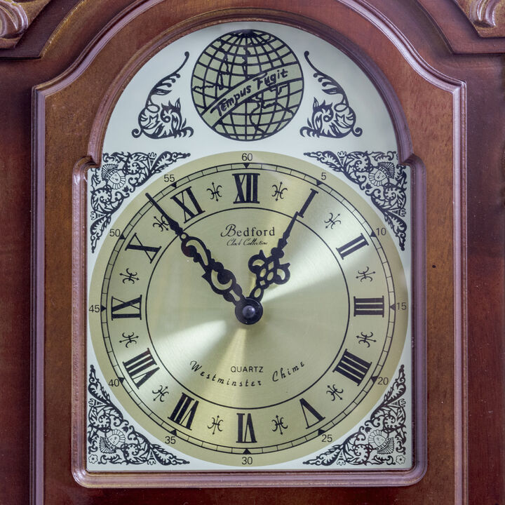 Bedford Clock Collection 38 Inch Chiming Pendulum Wall Clock in Cherry Oak Finish