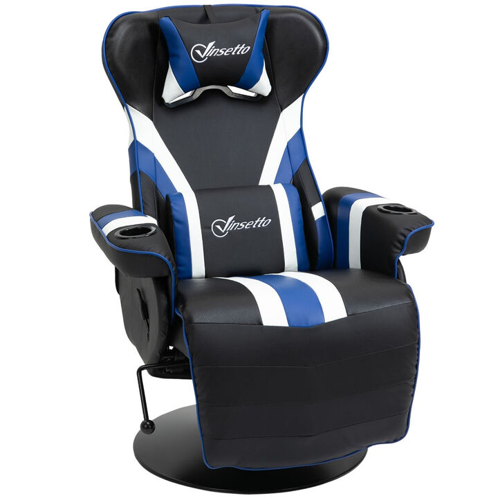 Black/White/Blue Gamer Chair: Racing Style Recliner with Footrest