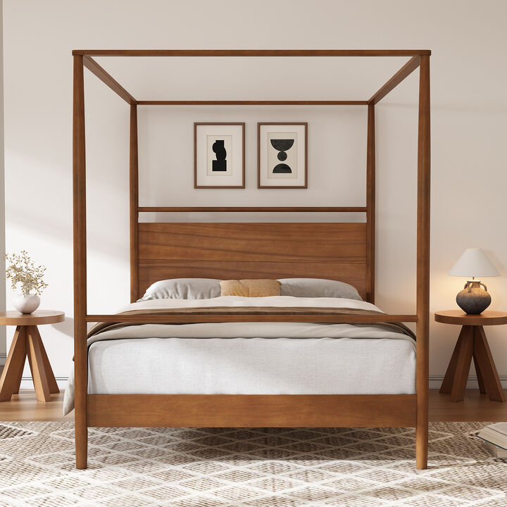 Merax Solid Wood Canopy Bed Frame with 4 Corners Design