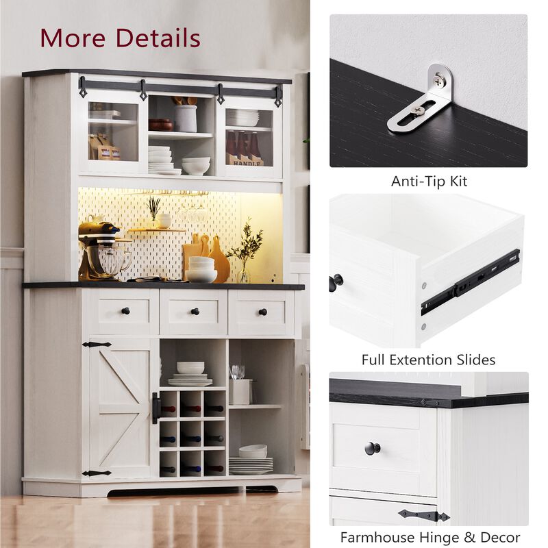 Merax Farmhosue Kitchen Pantry Bar Cabinet with Internal Storage Rack