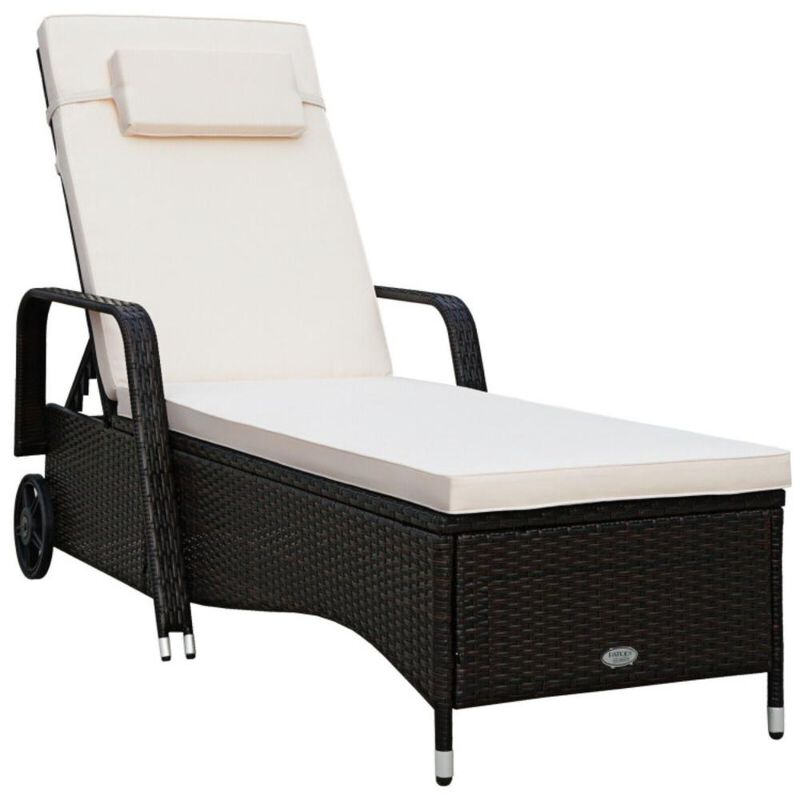 Hivvago Outdoor Recliner Cushioned Chaise Lounge with Adjustable Backrest