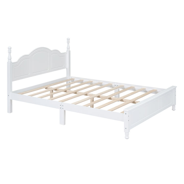 3-Pieces Bedroom Sets, Queen Size Wood Platform Bed And Two Nightstands-White