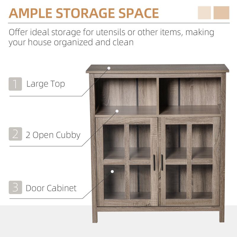 Oak Dining Storage: Accent Sideboard with Glass Door and Cubbyholes