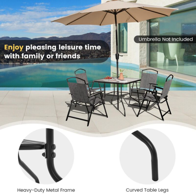 Hivvago 34 Inch Outdoor Dining Table Square Tempered Glass Table with 1.5 Inch Umbrella Hole