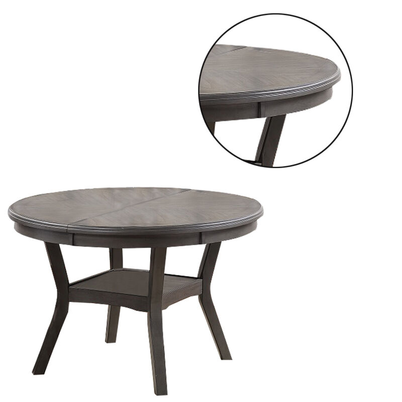 Round Top Wooden Dining Table with Boomerang Legs, Dark Gray-Benzara