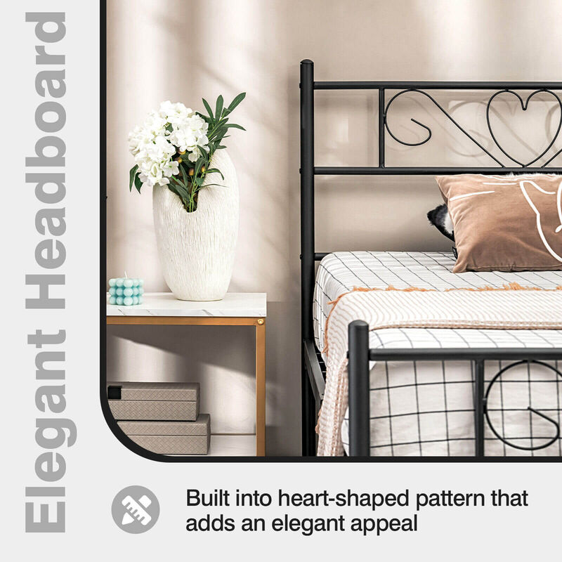 Twin XL Metal Bed Frame with Heart-shaped Headboard