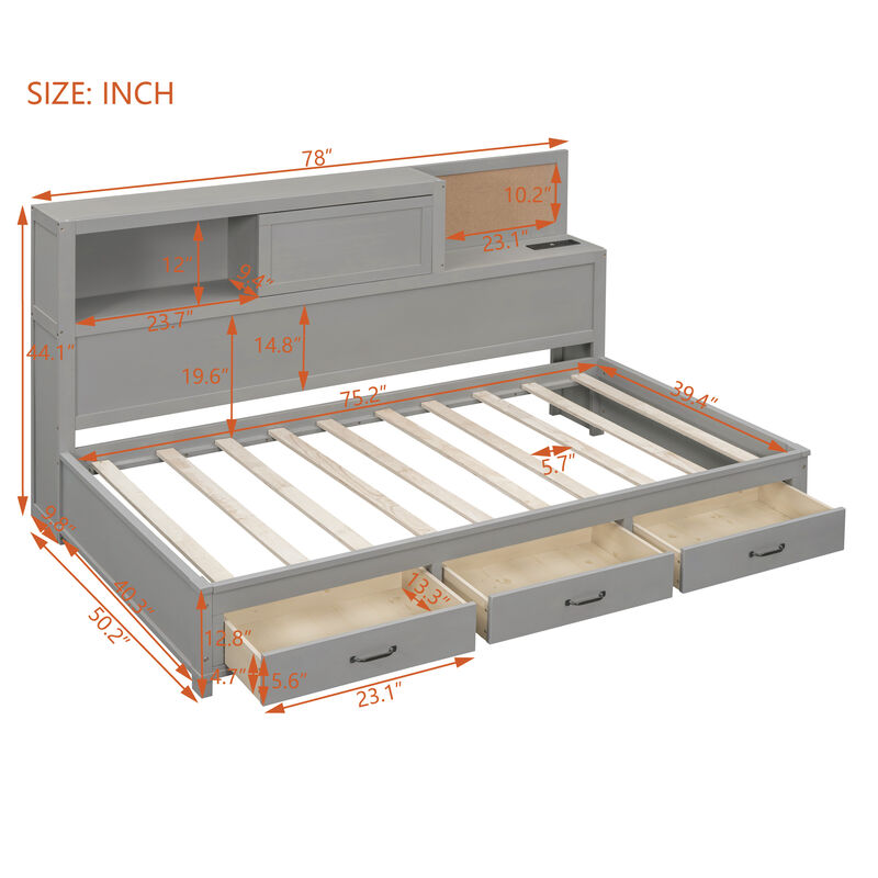 Merax Daybed Frame with 3 Storage Drawers