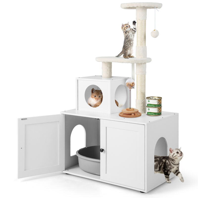 Cat Tree with Litter Box Enclosure with Cat Condo
