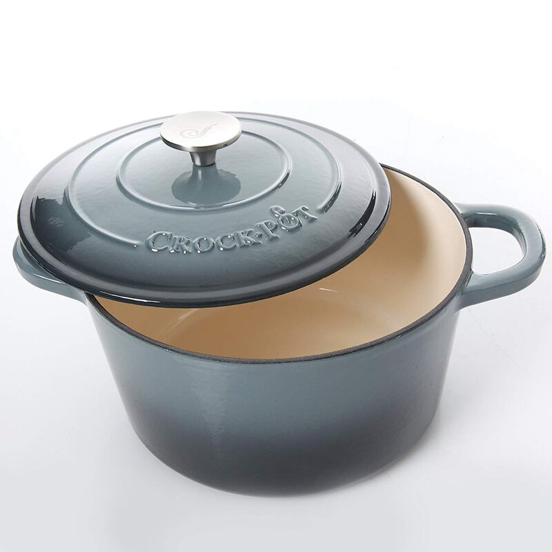 Crock Pot Artisan 5 Quart Round Enameled Cast Iron Dutch Oven in Slate Gray