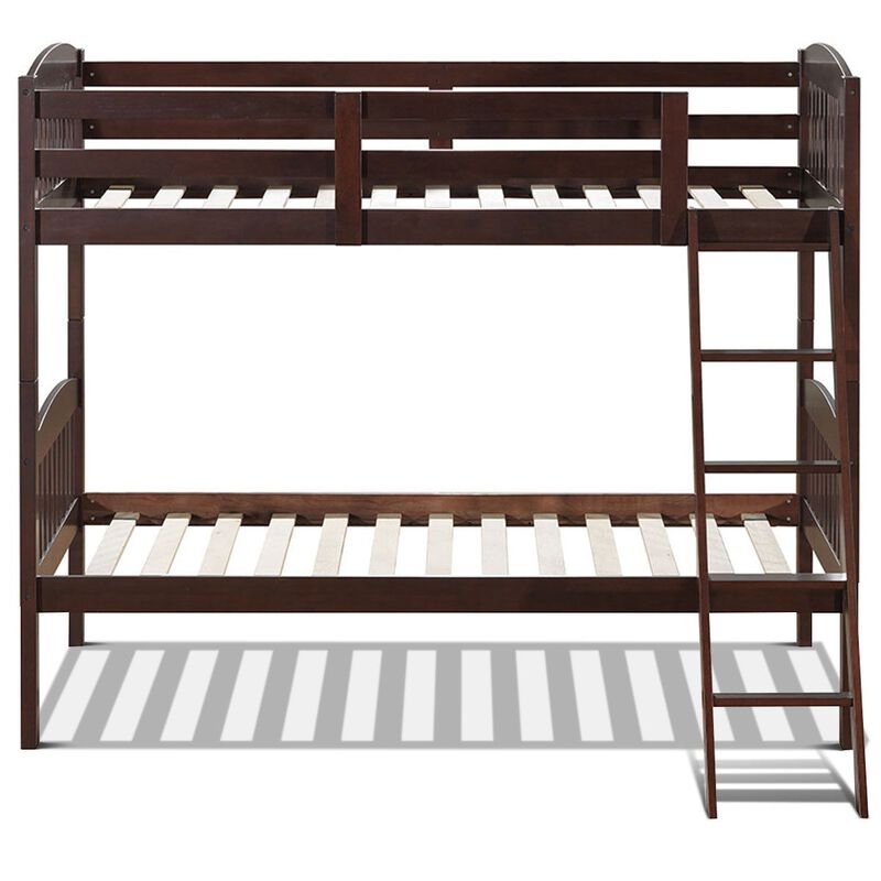 Hardwood Twin Bunk Bed Frames with Inclined Ladder and Safety Guardrails