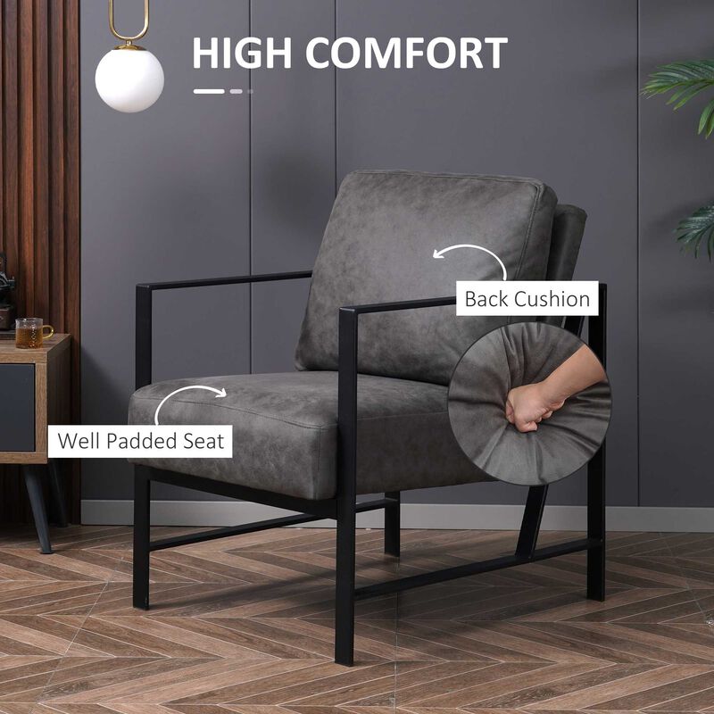 Slate Grey Accent Seat: Industrial-Inspired Faux Leather Chair