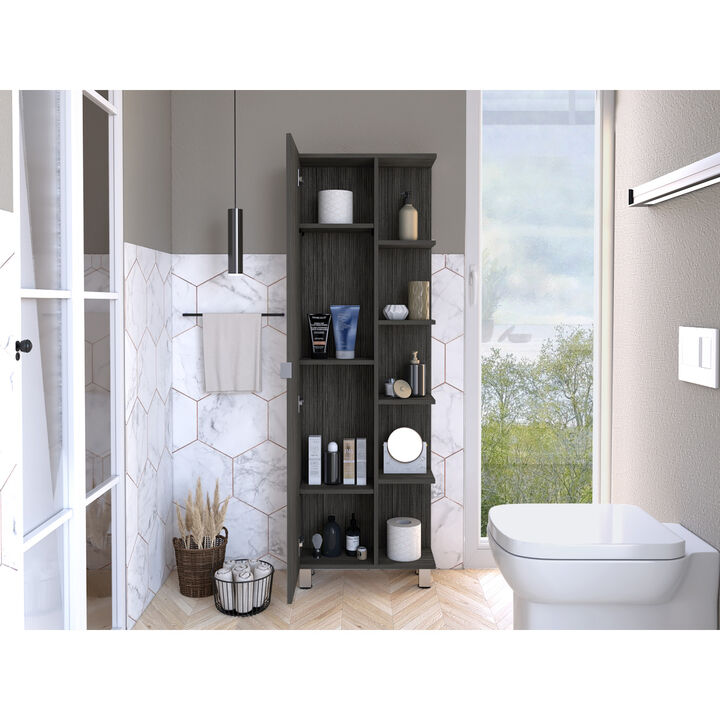 Urano Mirror Linen Cabinet, Four Interior Shelves, Five External Shelves - Smokey Oak