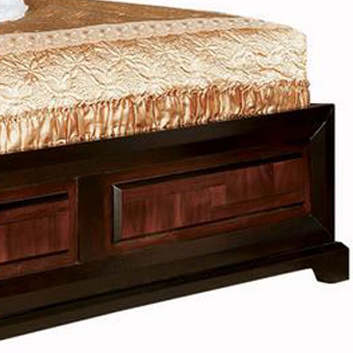 Transitional Style Queen Size Wooden Parquet Design Bed, Brown-Benzara