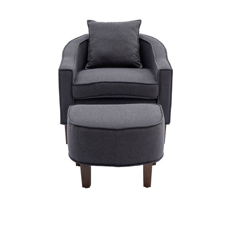 Accent Chair With Ottoman, Mid Century Modern Barrel Chair Upholstered Club Tub Round Arms