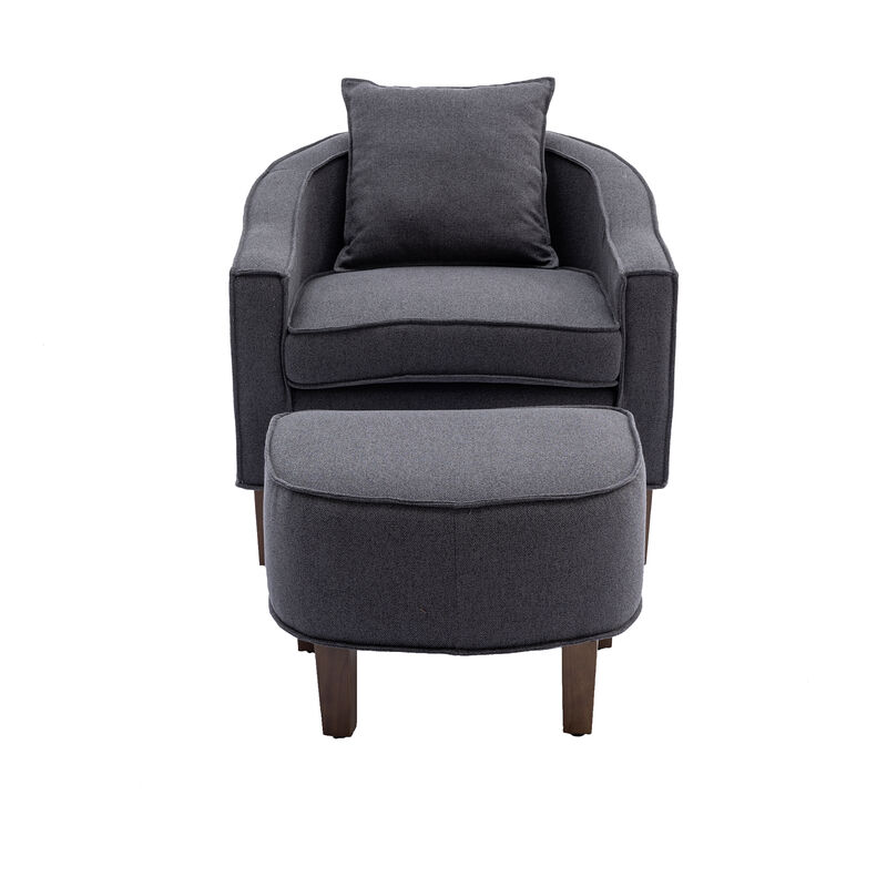 Accent Chair With Ottoman, Mid Century Modern Barrel Chair Upholstered Club Tub Round Arms