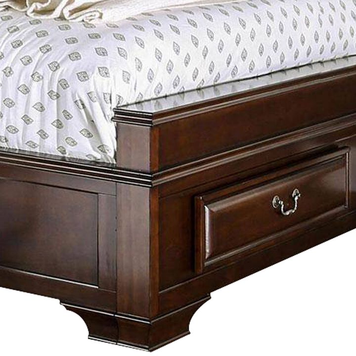 Transitional California King Wooden Bed with Multiple Bottom Drawers, Brown-Benzara
