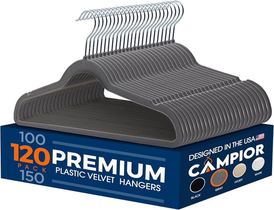 Premium Velvet Non-Slip Hangers for Clothes - Heavy Duty Coat Hanger Set with 360° Swivel Hook, Lightweight, Luxurious Velvet Finish, Versatile Hangers for Any Closet, Pack of 20 - Grey