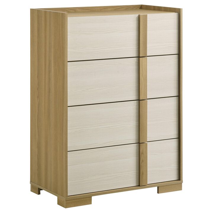 Hyle Tall Dresser Chest, 4 Drawers, Modern Natural Brown and White - Benzara