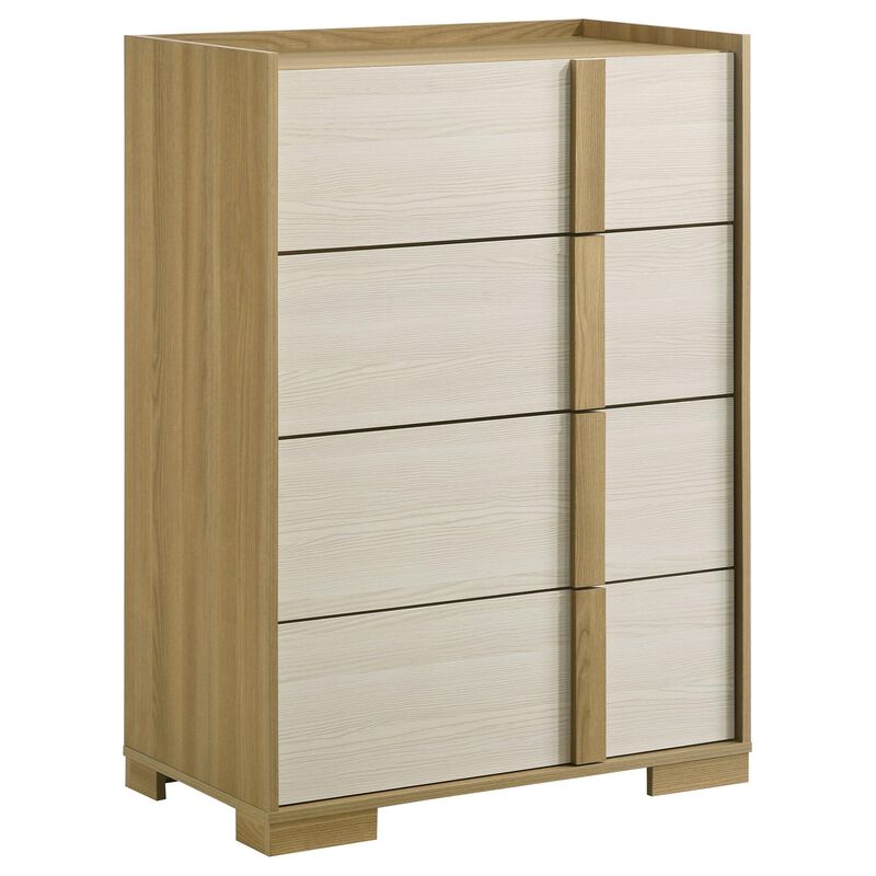 Hyle Tall Dresser Chest, 4 Drawers, Modern Natural Brown and White - Benzara