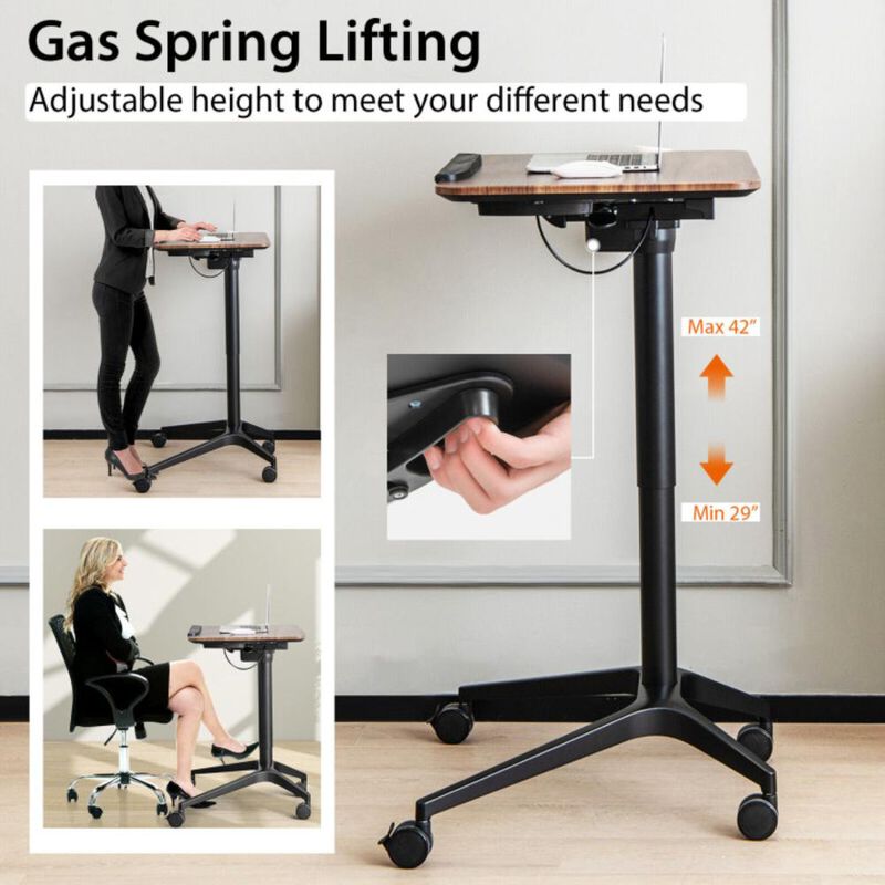 Hivvago Pneumatic Standing Desk with Anti-fall Baffle and Cup Holder