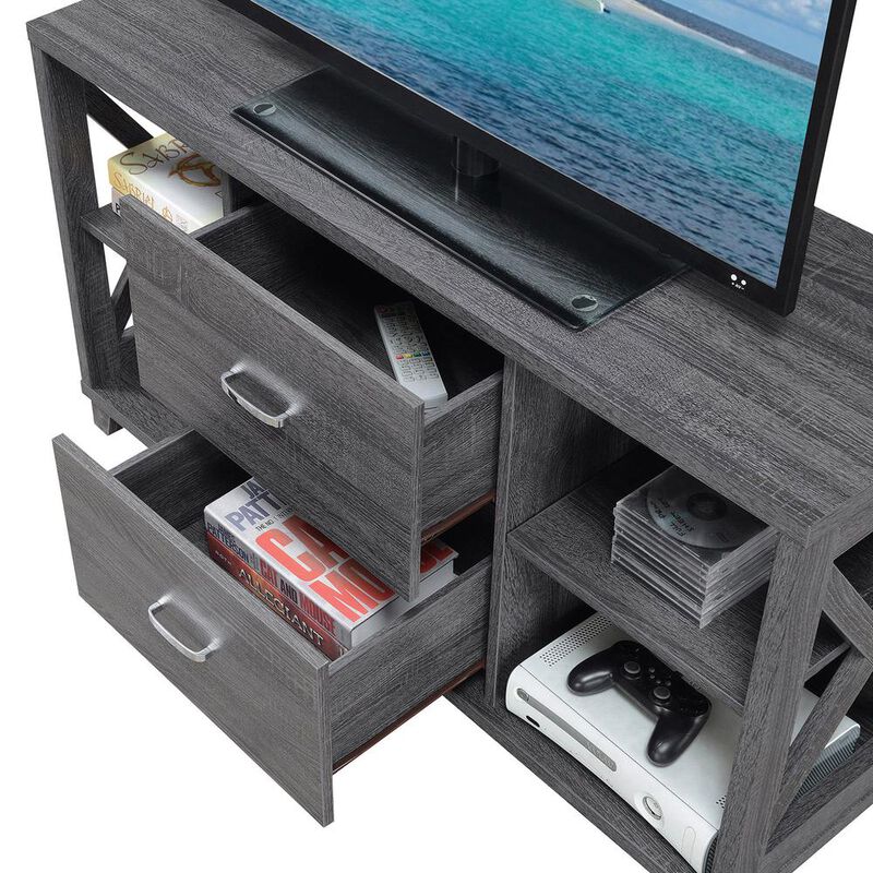 Convenience Concepts Oxford Deluxe 2 Drawer TV Stand with Shelves for TVs up to 55 Inches, Gray
