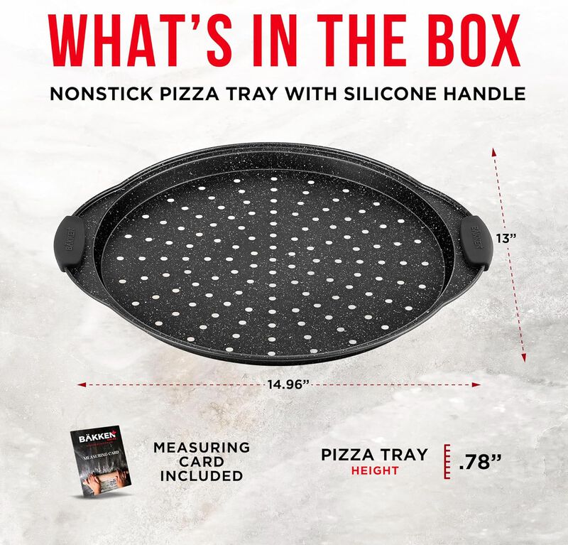 Bakken Pizza Baking Pan - Round Perforated Carbon Steel Pan with Non-Stick Marble Coating, Dishwasher Safe, High-Temperature Resistant, Durable & Easy Cleanup