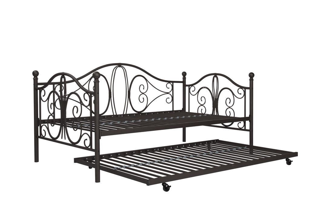 Atwater Living Bradford Metal Twin Daybed & Twin Trundle with Scroll Accented Headboard
