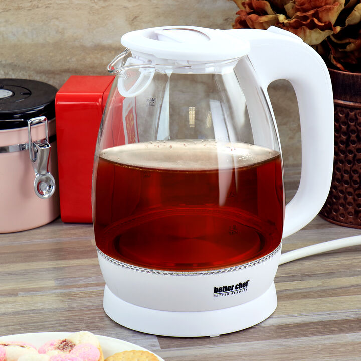 Better Chef 1.7 Liter Glass 360 Degree Cordless LED Electric Kettle in White