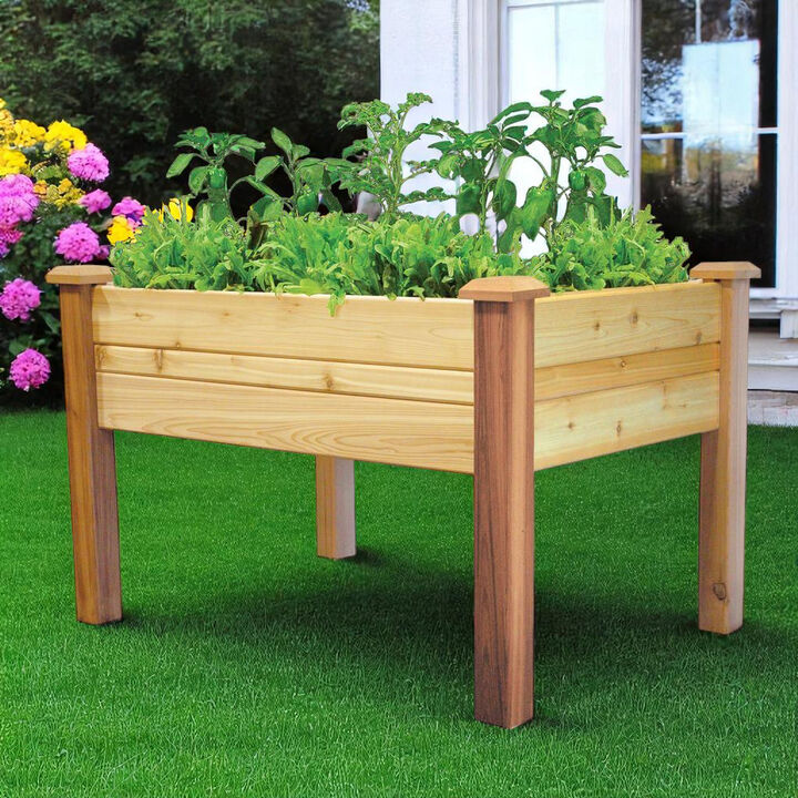 Durable Cedar Wood Raised Garden Bed Planter Box – Perfect for Vegetables and Flowers