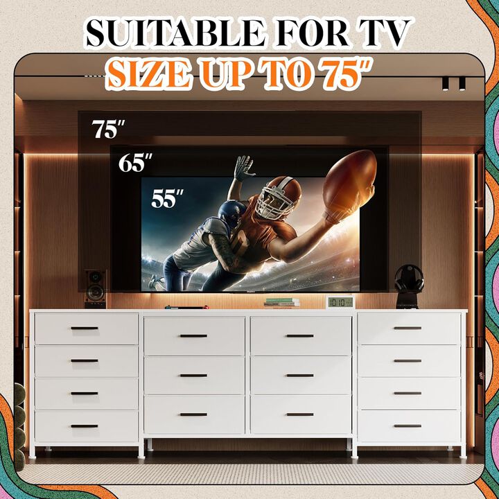 White  Entertainment Center TV Stand with Deep Drawers