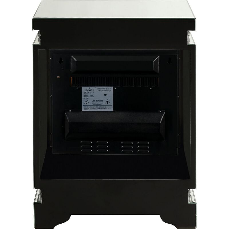 Electric Fireplace with Mirror Panel Framing and Faux Diamonds, Silver-Benzara