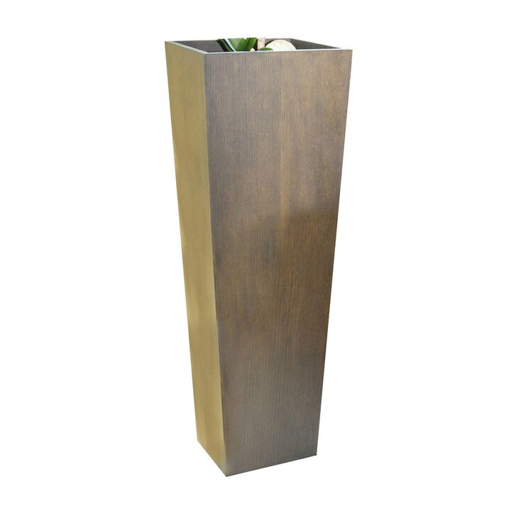 Jo 48 Inch Tall Flower Pot Planter, Hidden Indented Box, Dark Brown Veneer - Benzara