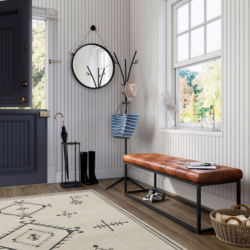 Jofran Global Archive 50 Genuine Distressed Leather Mid-Century Modern Ottoman Bench