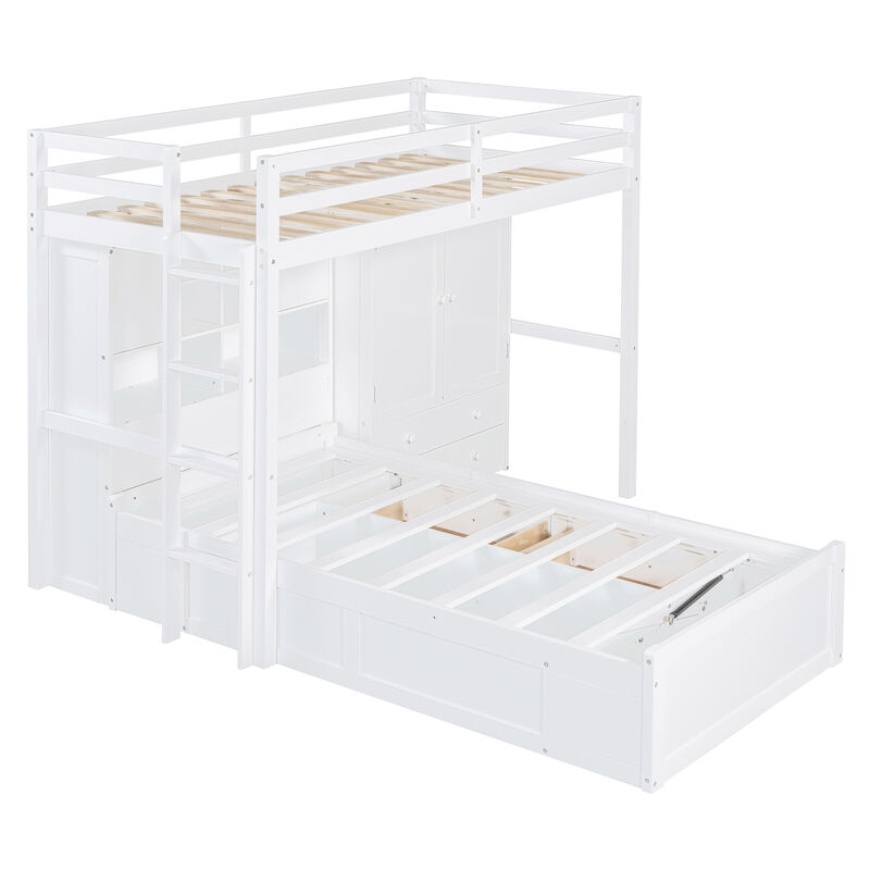 Merax Twin Bunk Bed with Wardrobe and Hydraulic Bed