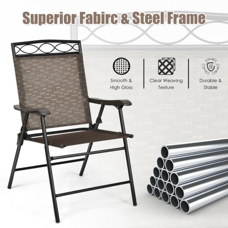 Hivvago Set of 2 Patio Folding Chairs Sling Portable Dining Chair Set with Armrest