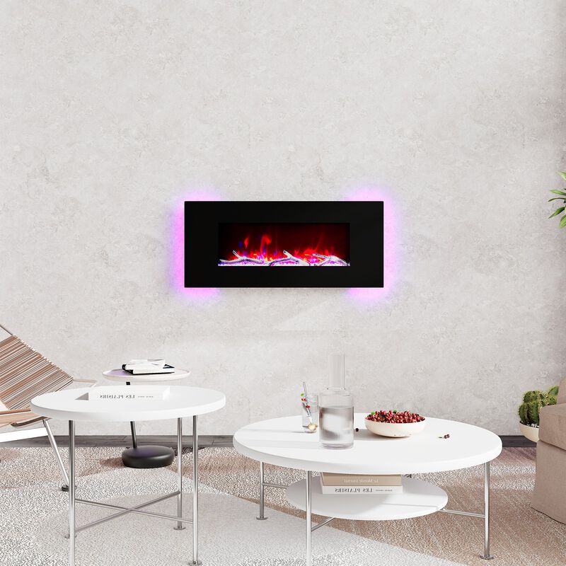 42 Inch 1500W Wall-Mount Fireplace with Multicolor Flame