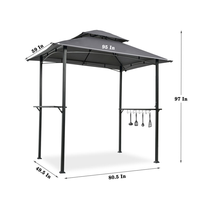 Outdoor Grill Gazebo 8 X 5 FT, Shelter Tent, Double Tier Soft Top Canopy And Steel Frame