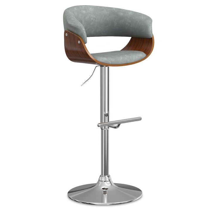 Simpli Home Sheldon Adjustable Swivel Bar Stool In Stone Grey Vegan Faux Leather