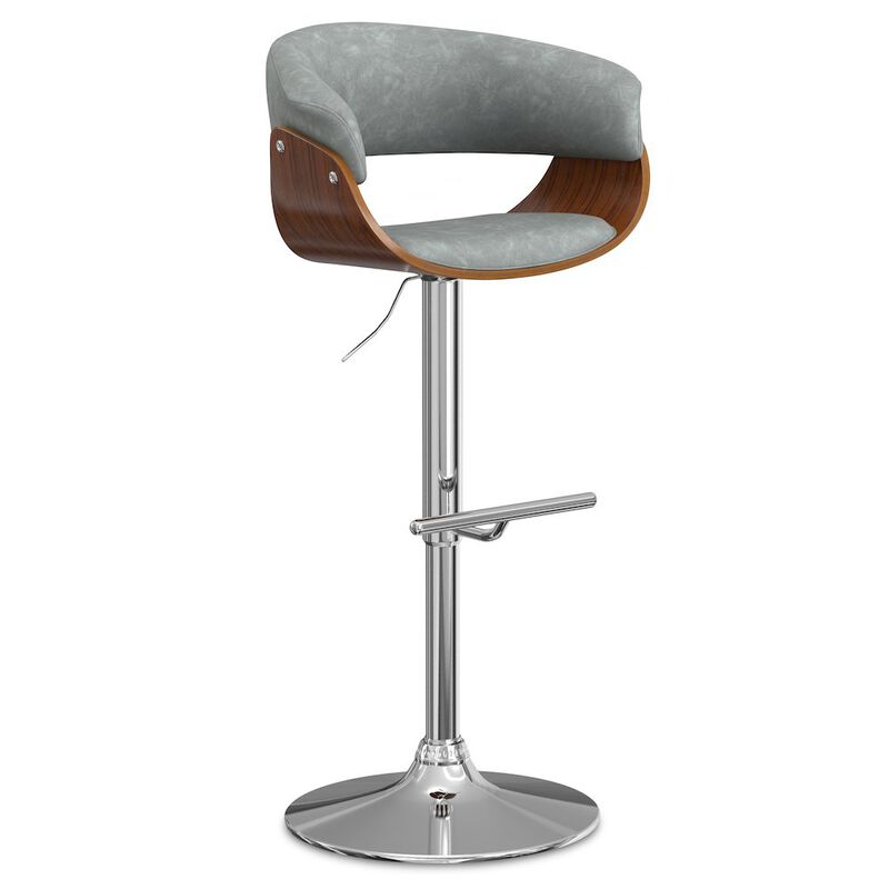 Simpli Home Sheldon Adjustable Swivel Bar Stool In Stone Grey Vegan Faux Leather