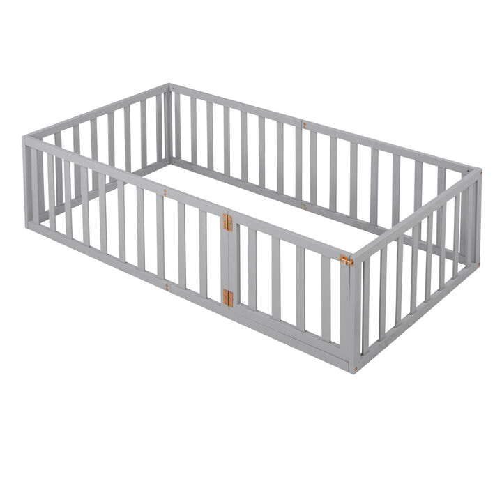 Twin Size Wood Daybed Frame With Fence