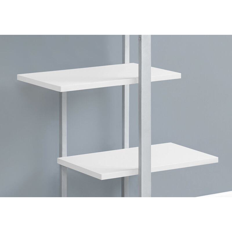 Monarch Specialties I 7233 Bookshelf, Bookcase, Etagere, 5 Tier, 60"H, Office, Bedroom, Metal, Laminate, White, Grey, Contemporary, Modern