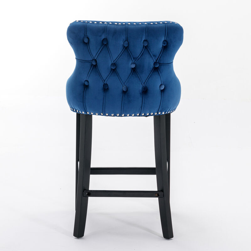 Contemporary Velvet Upholstered Wing-Back Barstools With Button Tufted