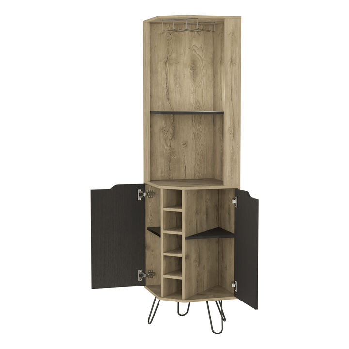 Branford 2-Shelf 6-Bottle Bar Cabinet Macadamia And Black Wengue
