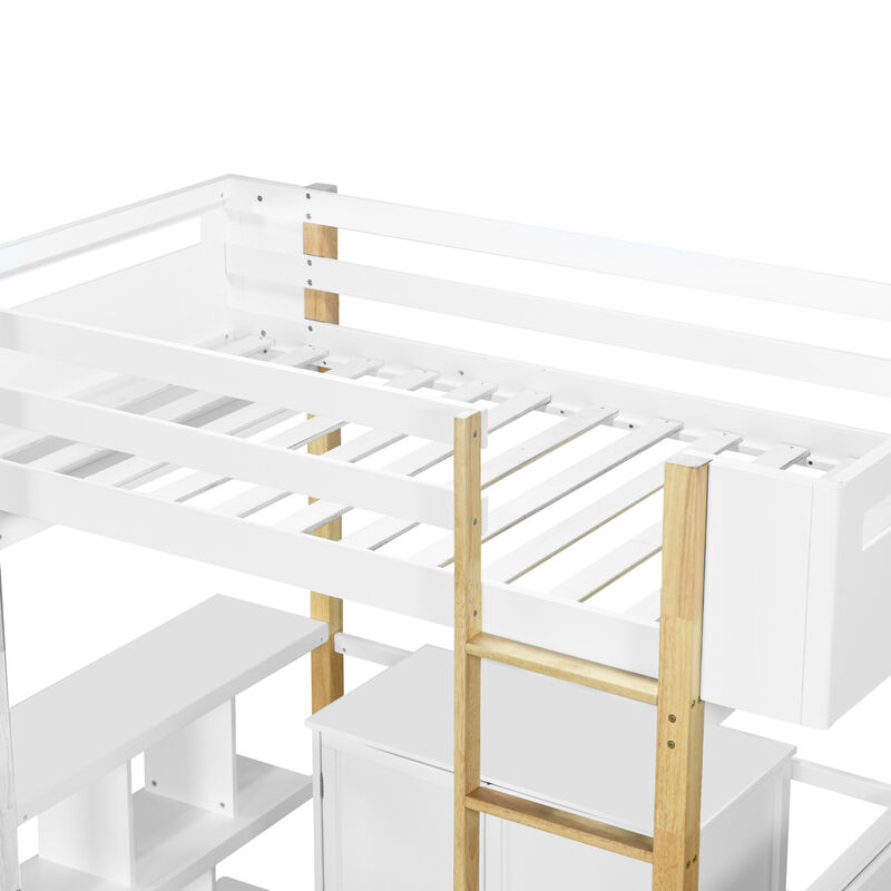 Merax Wood Loft Bed With Built-in Storage Cabinet