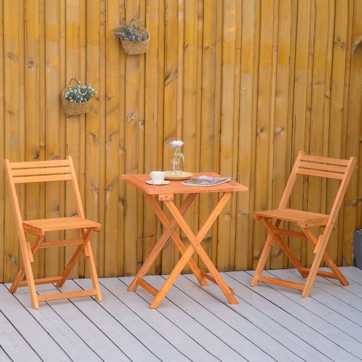 Teak Bistro Set: 3-Piece Folding Outdoor Chairs and Table