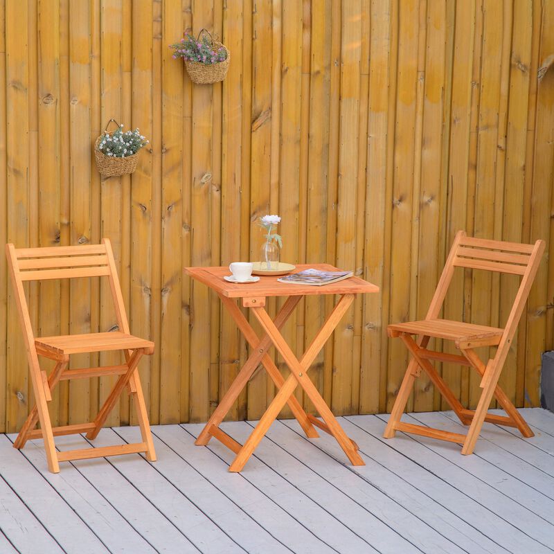 Teak Bistro Set: 3-Piece Folding Outdoor Chairs and Table