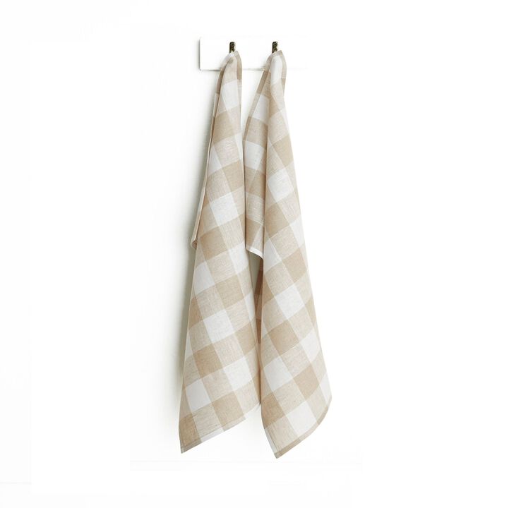 Solino Home 100% Pure Linen Kitchen Towels Set of 2 - 16.5 x 26.5 Inch | Buffalo Check