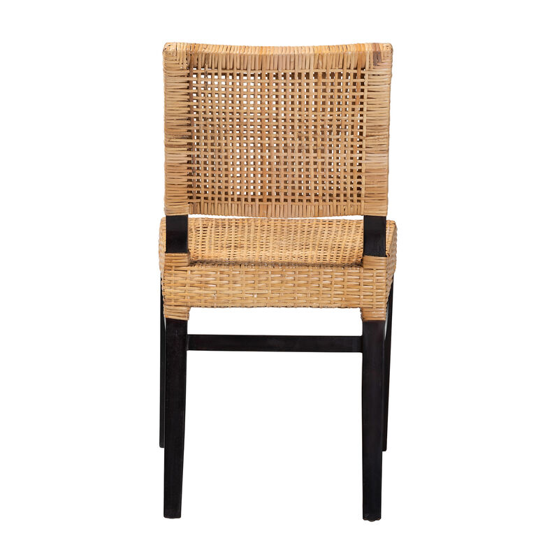 Bali & Pari Lesia Modern Natural Brown Rattan and Espresso Brown Mahogany Wood Dining Chair