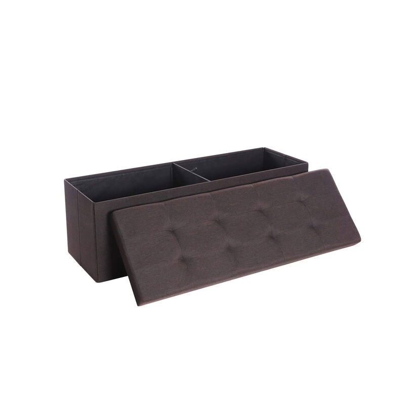 43-Inch Folding Storage Ottoman Bench with Wooden Divider - Storage Chest and Foot Rest Stool