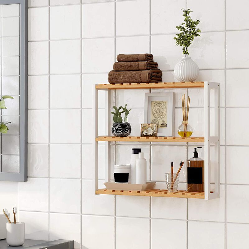 Adjustable Bamboo Rack Multifunctional Bathroom Kitchen Living Room Holder 3-Tier Utility Storage Shelf